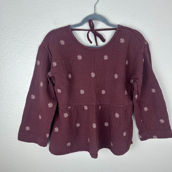 Madewell Embroidered Lightspun Peplum Open Back Top M Boho Feminine Floral - Picture 2 of 11